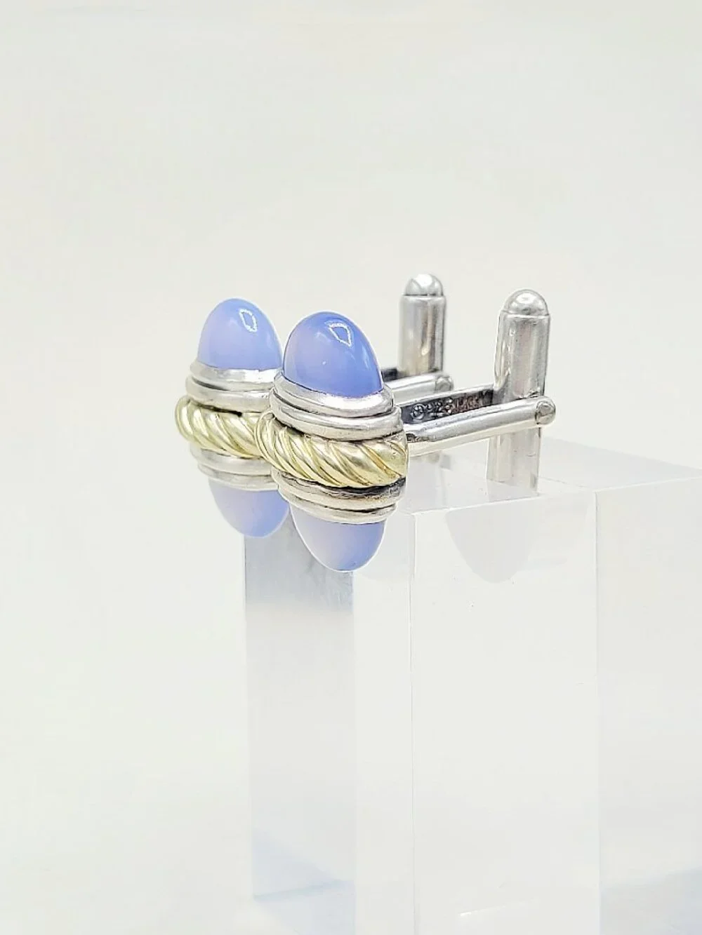 David Yurman Cable Cufflinks w/ Chalcedony & 14K Yellow Gold - RARE